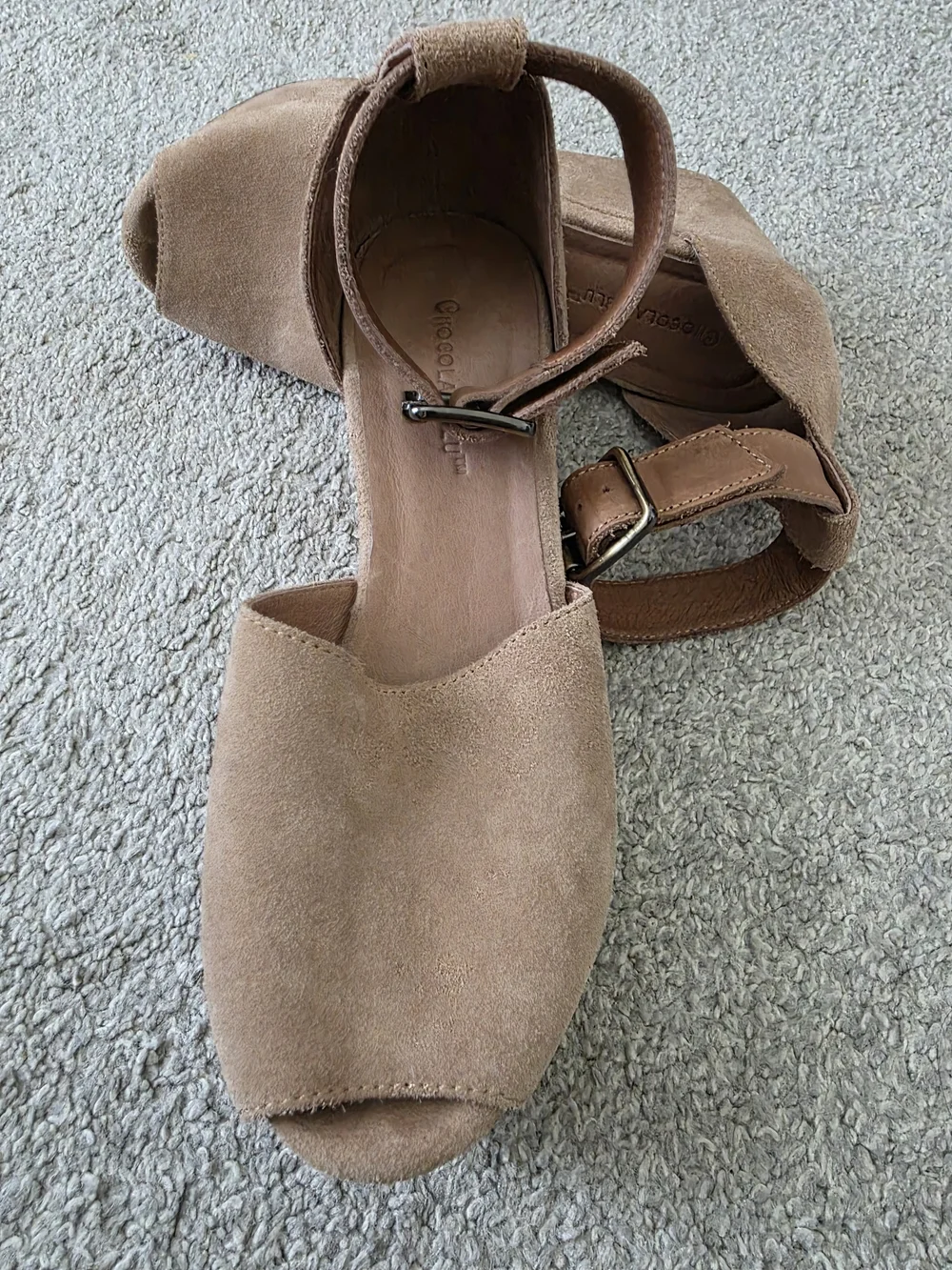 Chocolat Blu Beige Suede Platform Wedge Sandals with Ankle Buckles